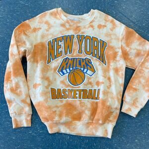 Hybrid New York Knicks Basketball NBA Orange Tie Dye Crewneck Sweatshirt S